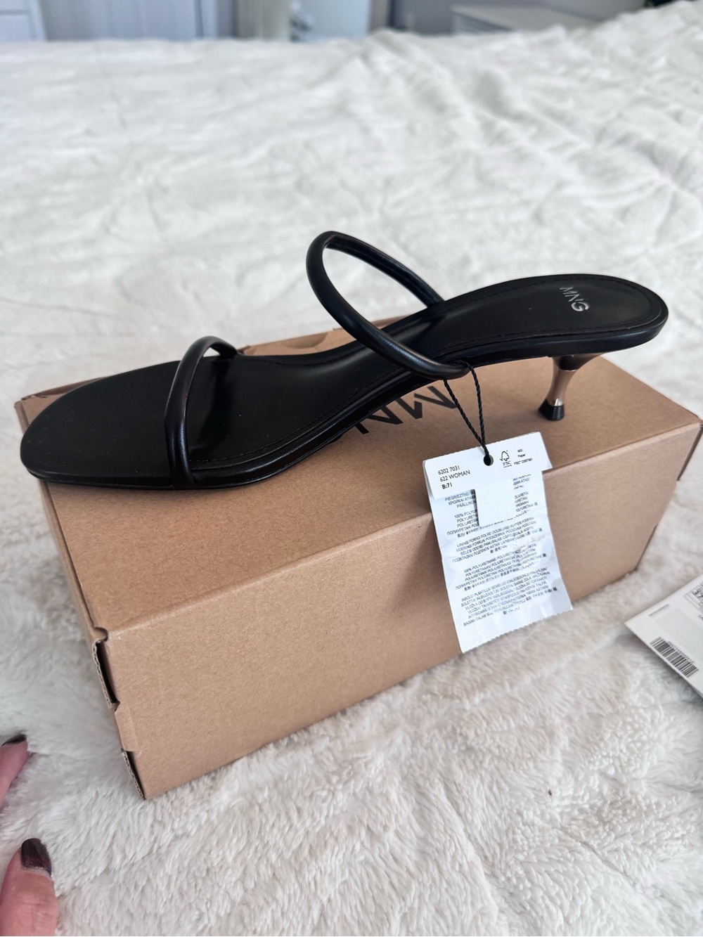Mango Black Strappy Kitten Heel Sandal